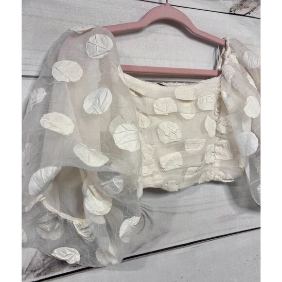 ZARA Ivory Crop Top Size MED Polka Dots Fun Flirty! - Picture 4 of 4